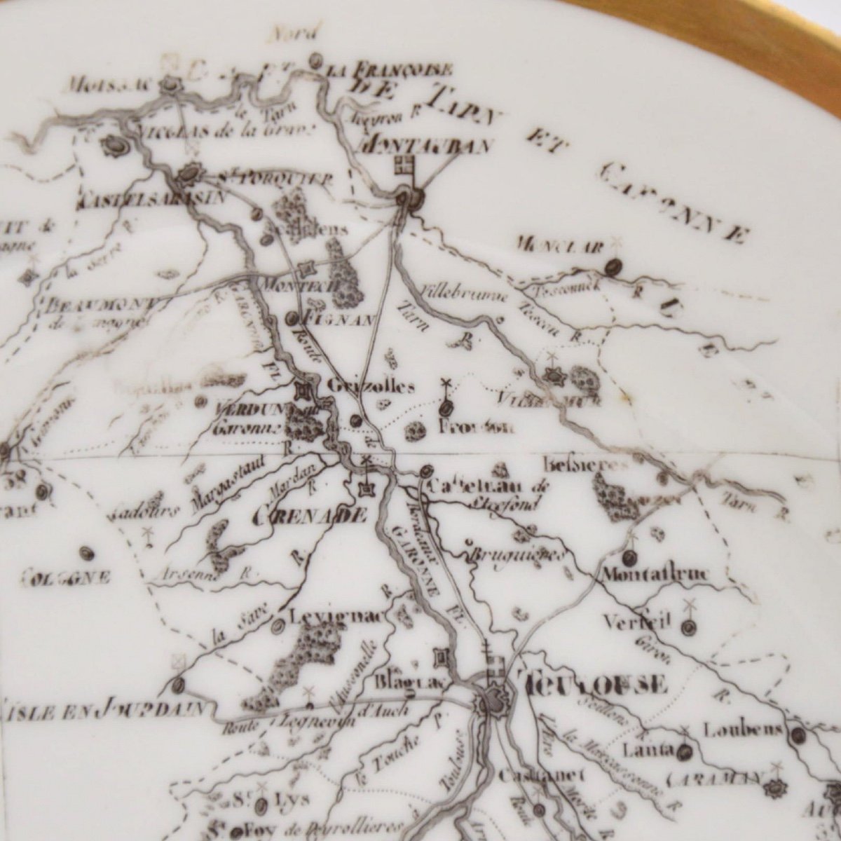 Old Porcelain Plate Decorated With Geographical Map Of The Haute Garonne XIXth Century-photo-2