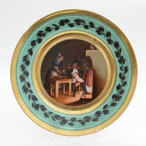 Porcelain Plate With Medallion Decoration Representing Napoleon And Foliage Board XIXth Century