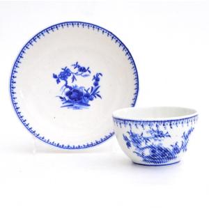 Soft Paste Porcelain Cup And Saucer Tournai Decoration White Blue Ronda Mille Côtes