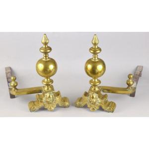 Pair Of 19th Century Andirons Decorated With Cherub Heads