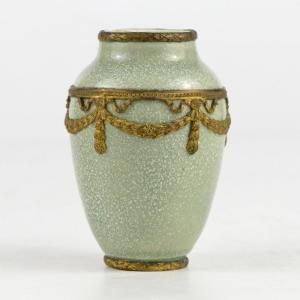 Paul Milet (1870-1950) Sèvres Ceramic Gilt Metal Mounted Vase 