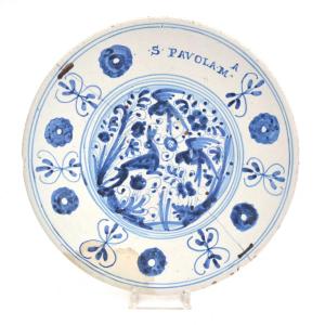 Faience Dish With Blue And White Decoration Representing Rabbit With Birds 17th C Portugal