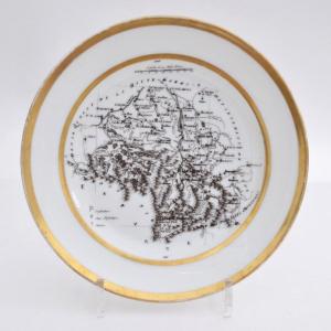 Old Paris Porcelain Plate With Geographical Map Depicting Department Of Arriege 19th Century