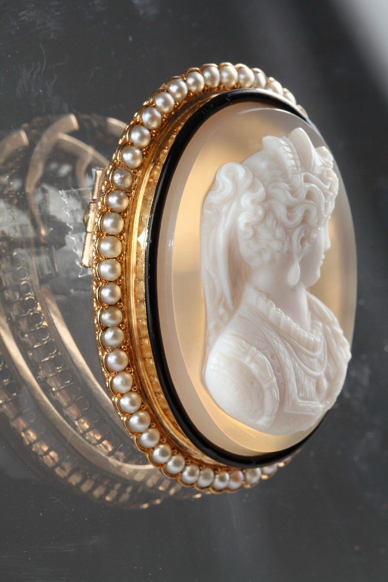 Gold Brooch, Pearls And Cameo On Agate. Nineteenth Century.-photo-6