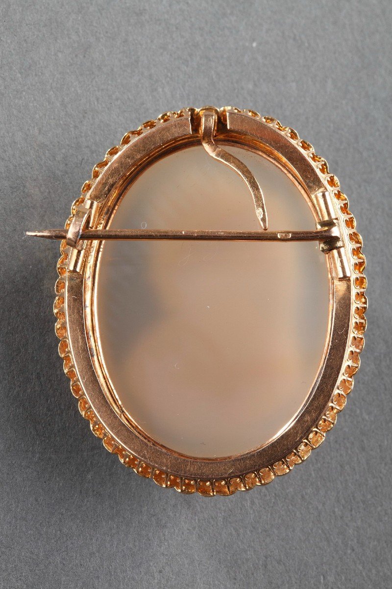 Gold Brooch, Pearls And Cameo On Agate. Nineteenth Century.-photo-8