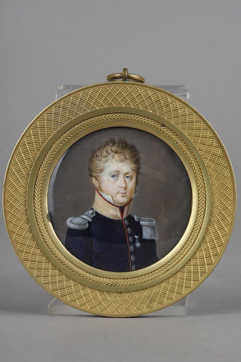 Miniature Sur Ivoire, Portrait d'Un Officier.  Circa 1830-photo-2