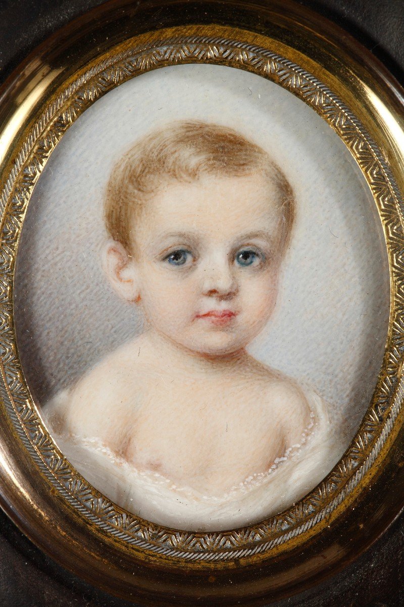 Miniature Sur Ivoire, Portrait d'un Enfant du XIXème Siècle.-photo-2