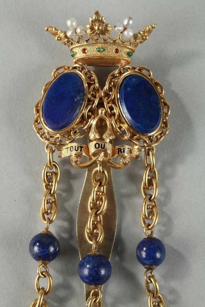 Chatelaine In Gold And Lapis Lazuli, Jasper, Email And Fine Stones-photo-2