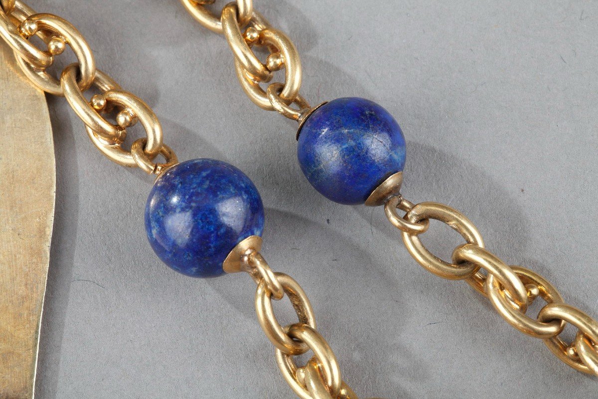 Chatelaine In Gold And Lapis Lazuli, Jasper, Email And Fine Stones-photo-5