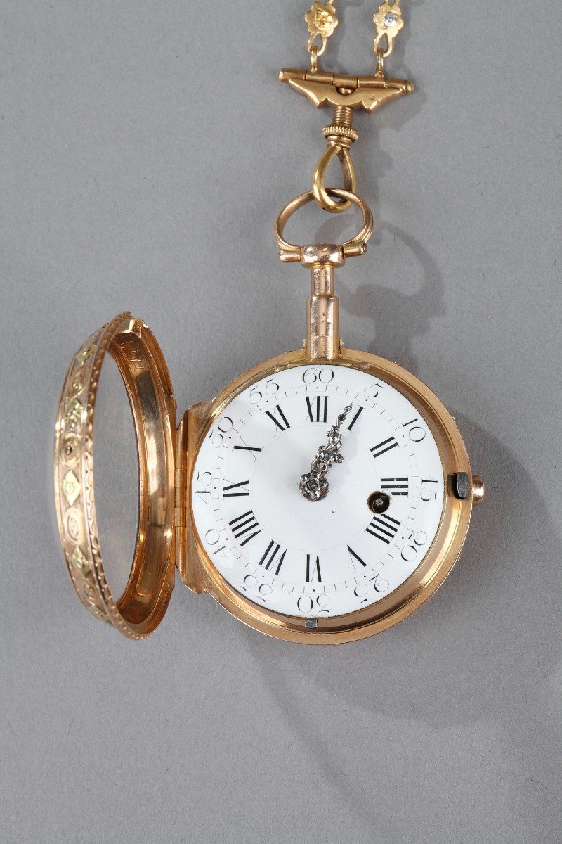 Chatelaine Et Montre En Or, Travail Français Du XVIIIème Siècle -photo-1