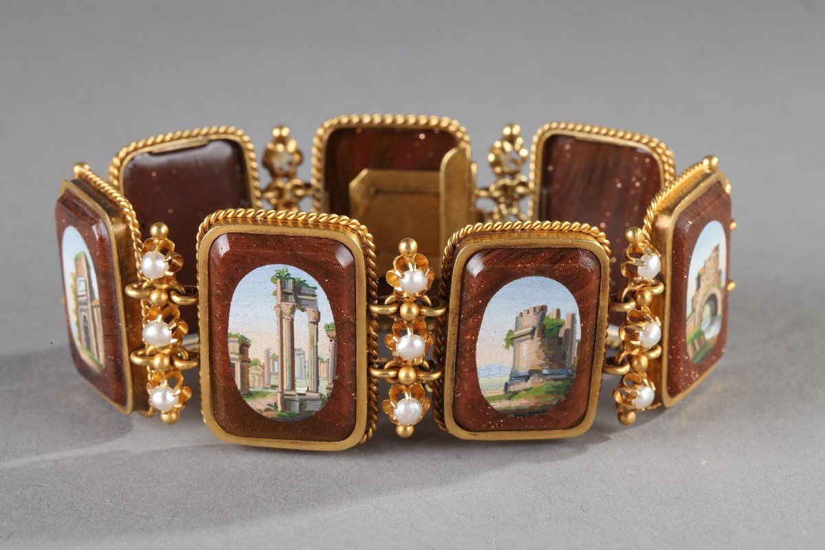 Gold Bracelet, Micro-mosaics And Half-pearls. Early 19th Century