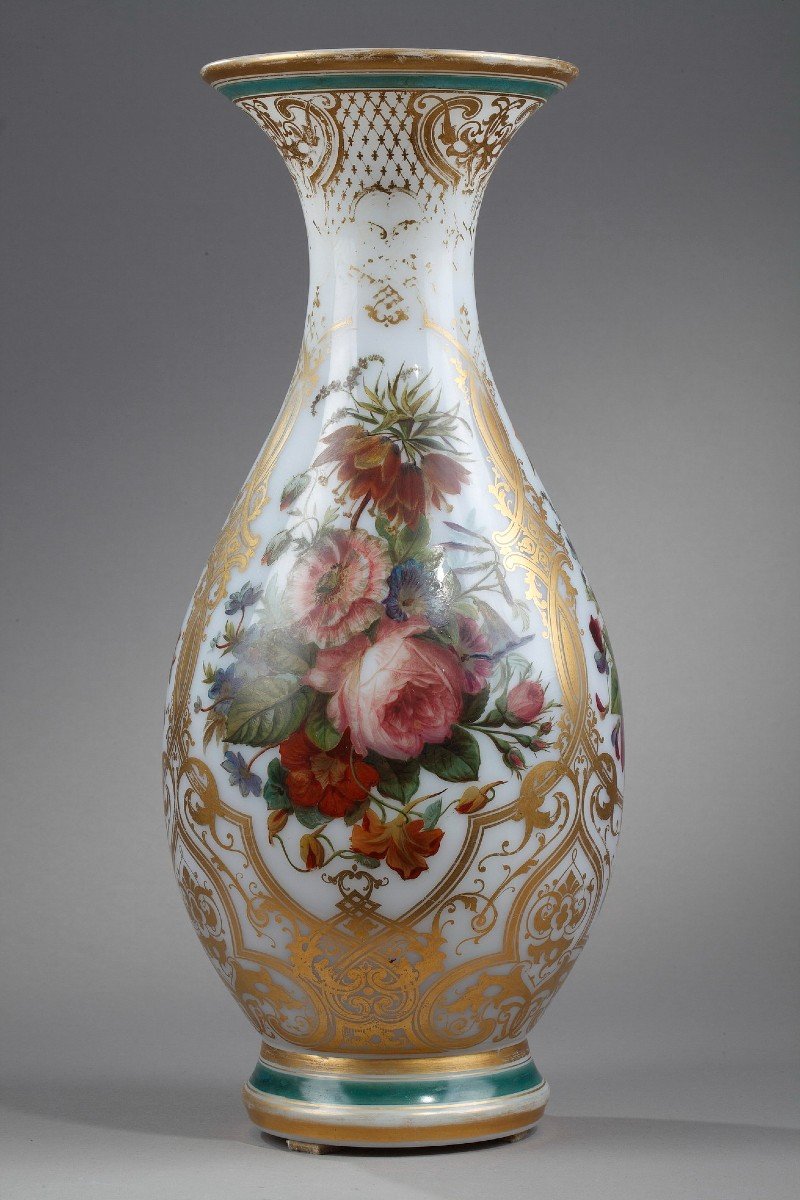 Vase En Opaline émaillée d'époque Louis-philippe-photo-2