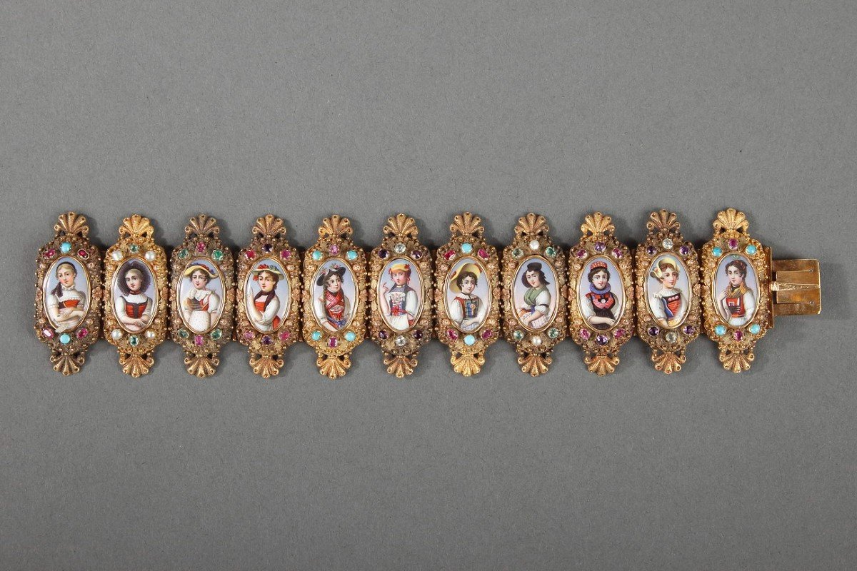 Gold Bracelet, Enamel And Fine Stones, Mid-19th Century