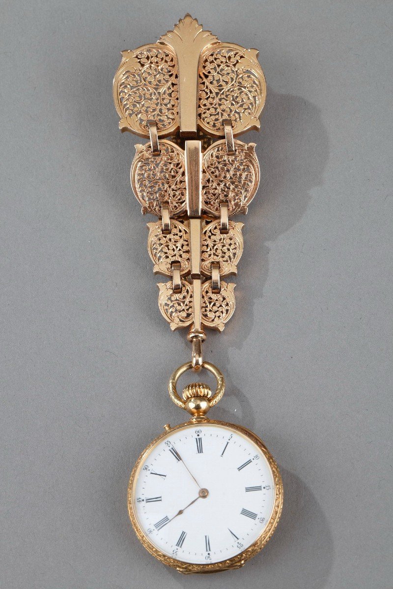 Chatelaine En Or Et émail Signée Modeste Anquetin