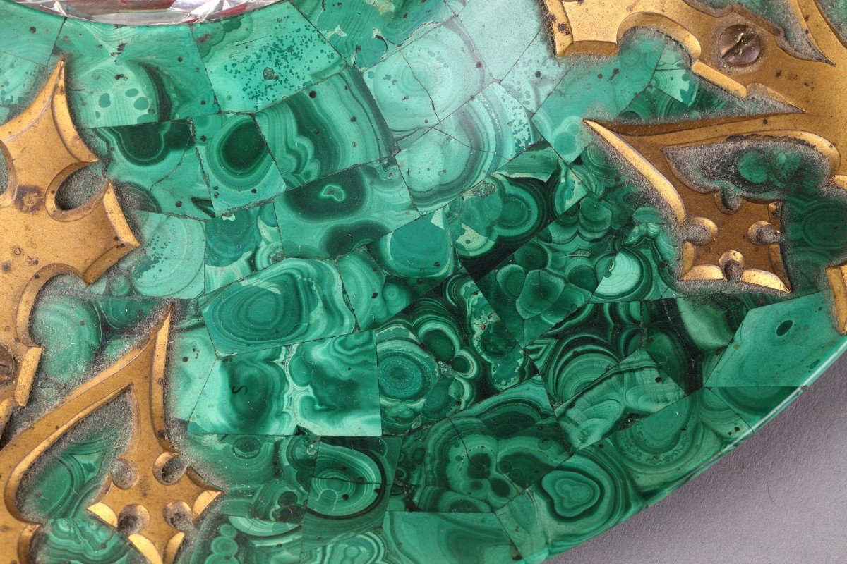 Encrier En Malachite, Cristal Et Bronze Doré Du XIXème Siècle. -photo-2