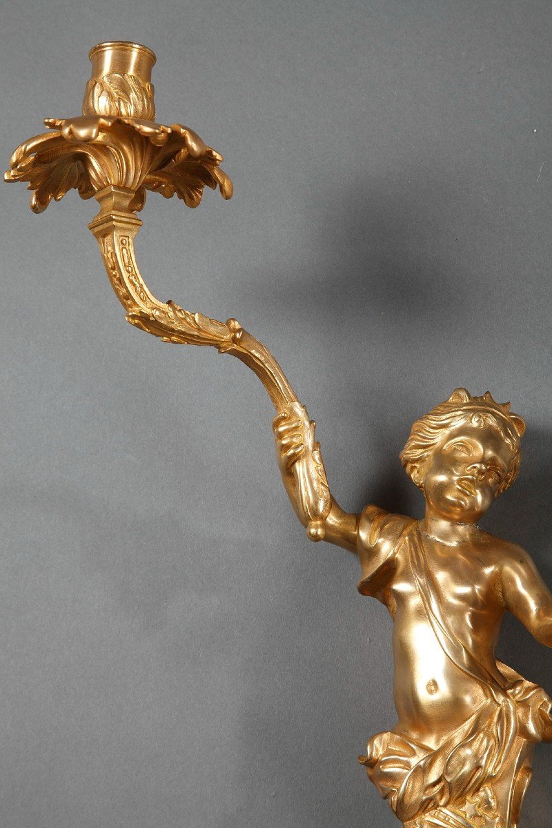 Paire Appliques Cherubin En Bronze Doré Napoléon III-photo-7