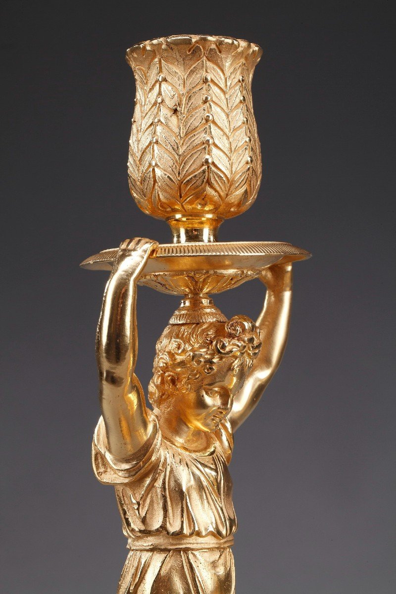 Pair Of Restoration Candlesticks In Gilt Bronze-photo-6