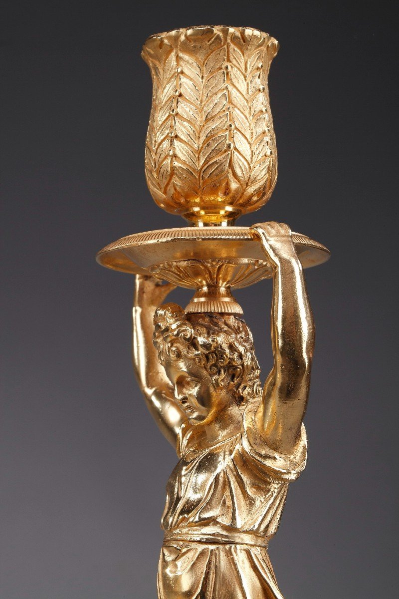 Pair Of Restoration Candlesticks In Gilt Bronze-photo-7