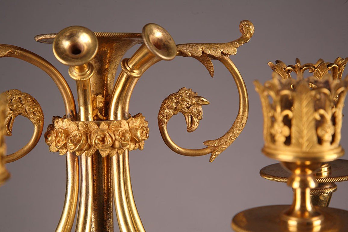 Pair Of Candelabra With Swans And Winged Women, Directoire Period -photo-3