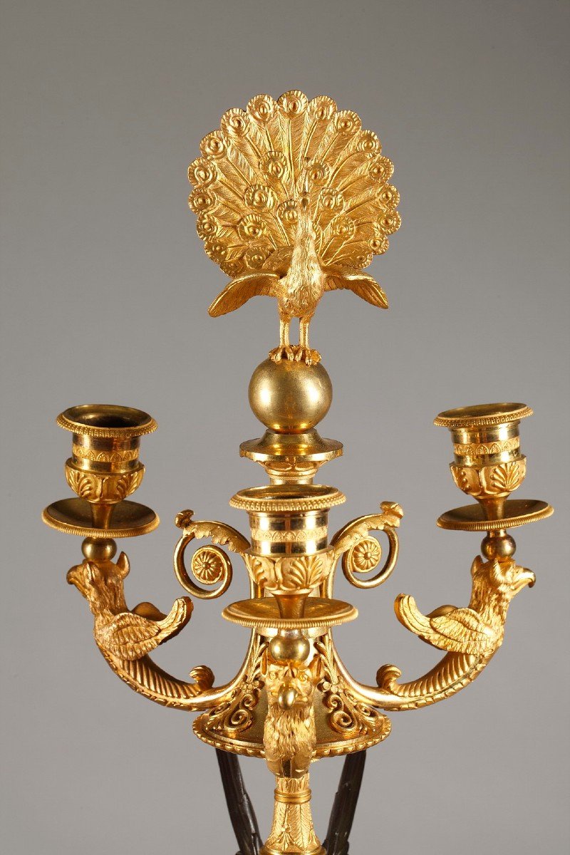 Pair Of Empire Period Candelabra With Peacocks And Winged Women -photo-2