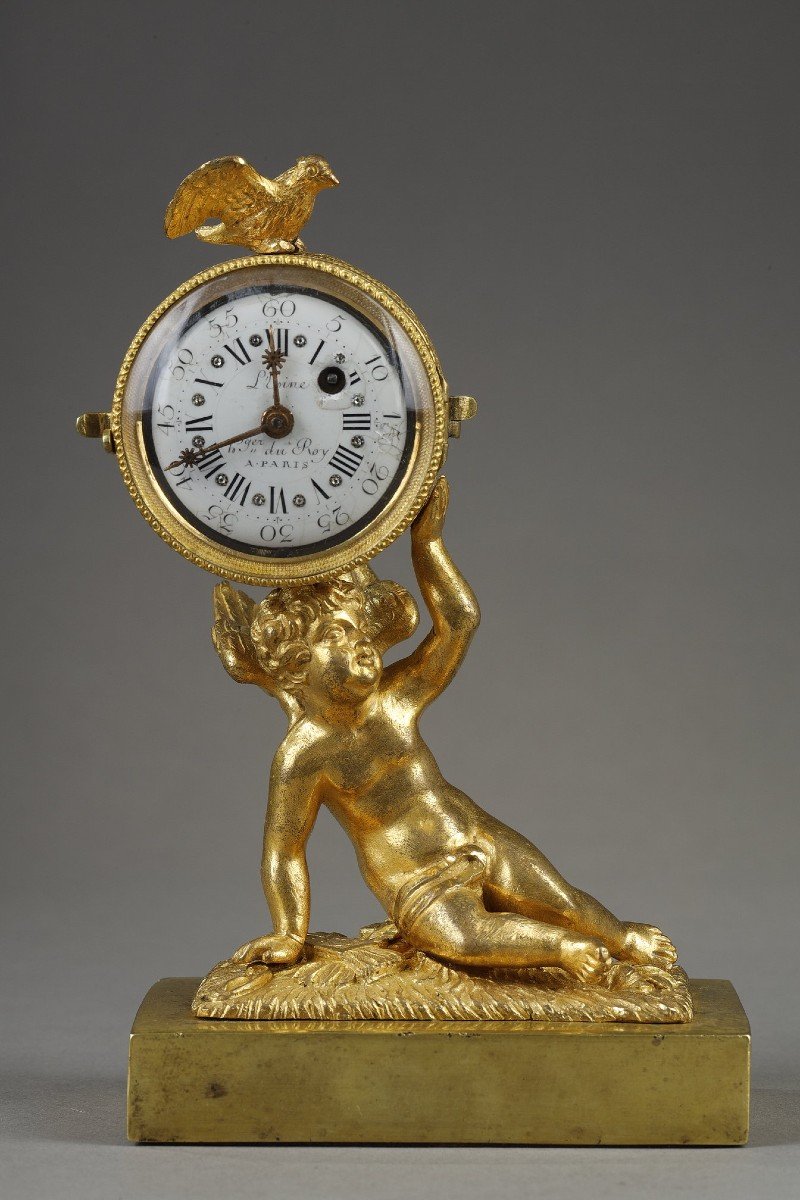 Small Putti Clock, Movement Signed Lépine 