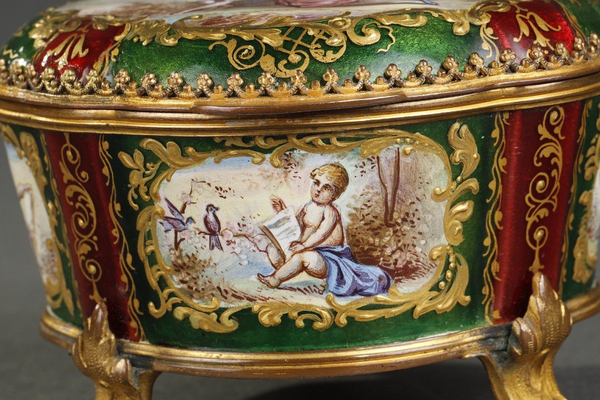 Small Vienna Enamel And Silver-gilt Box, 19th Century-photo-1