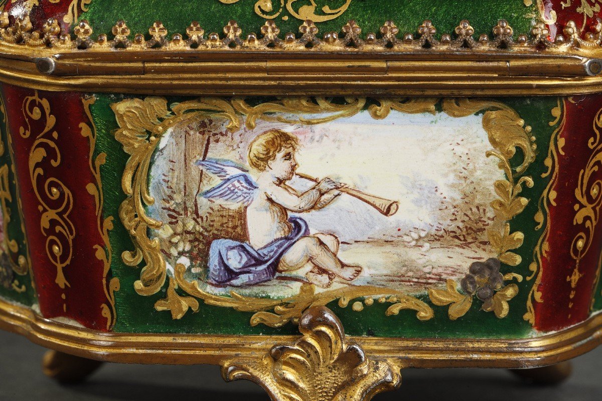 Small Vienna Enamel And Silver-gilt Box, 19th Century-photo-8