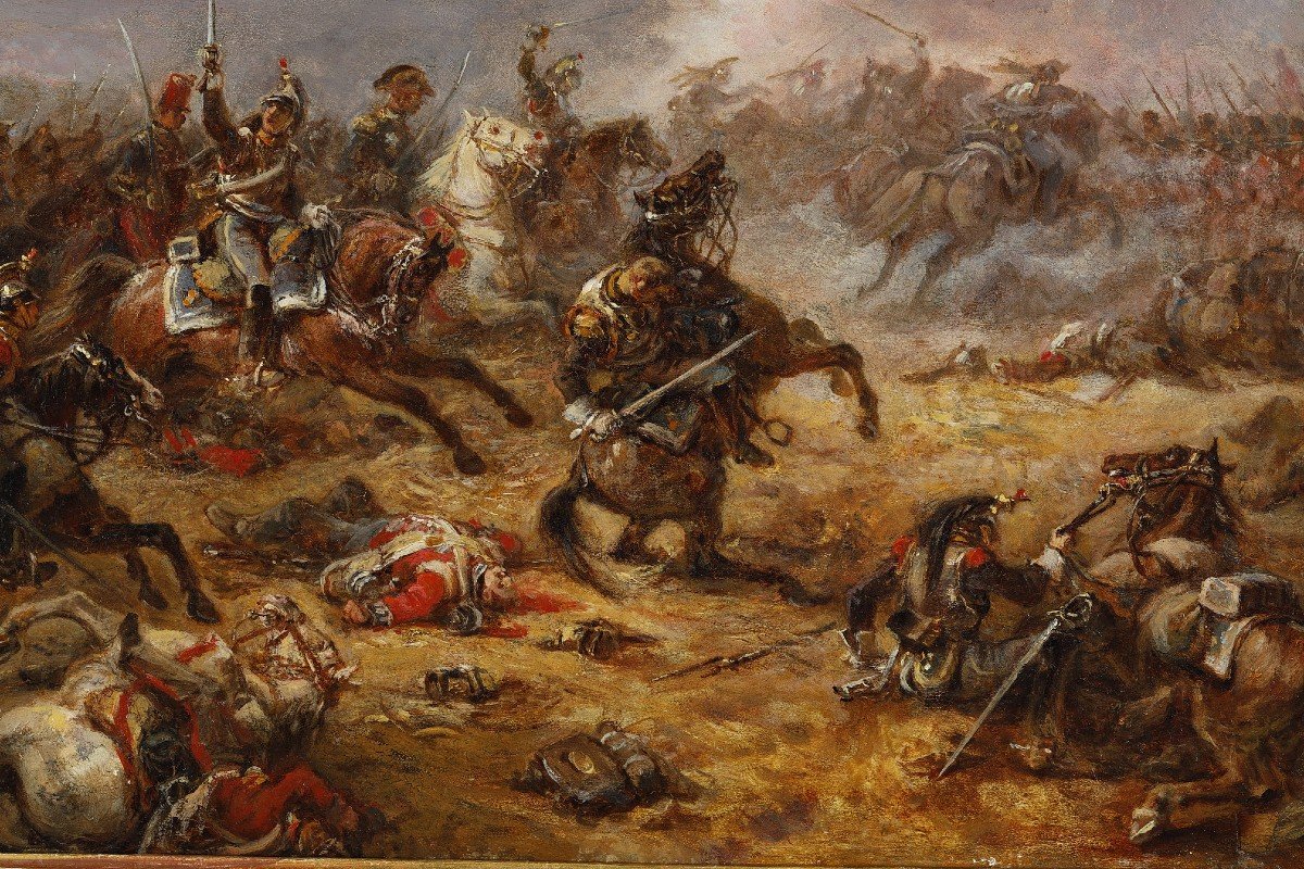 Tableau Charge Des Cuirassiers Francais à Watreloo Signé Eugène Charpentier-photo-4