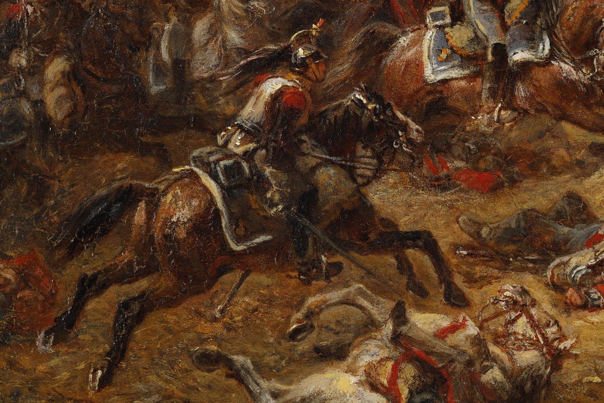 Painting Charge Of The French Cuirassiers At Watreloo Signed Eugène Charpentier-photo-1