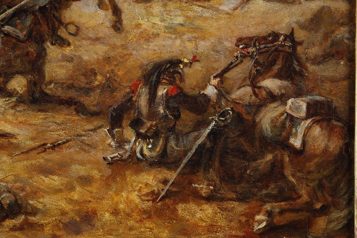 Painting Charge Of The French Cuirassiers At Watreloo Signed Eugène Charpentier-photo-2