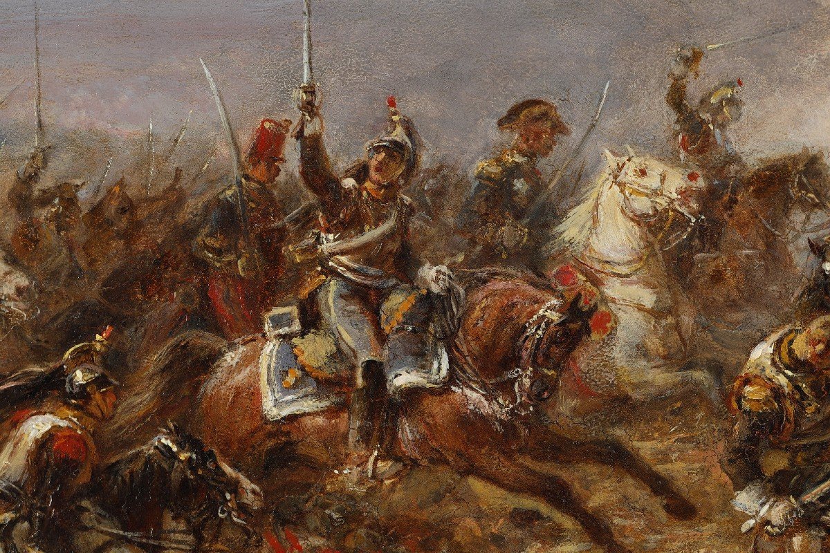 Tableau Charge Des Cuirassiers Francais à Watreloo Signé Eugène Charpentier-photo-4