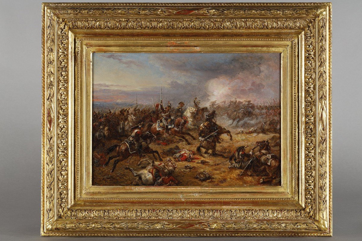 Painting Charge Of The French Cuirassiers At Watreloo Signed Eugène Charpentier