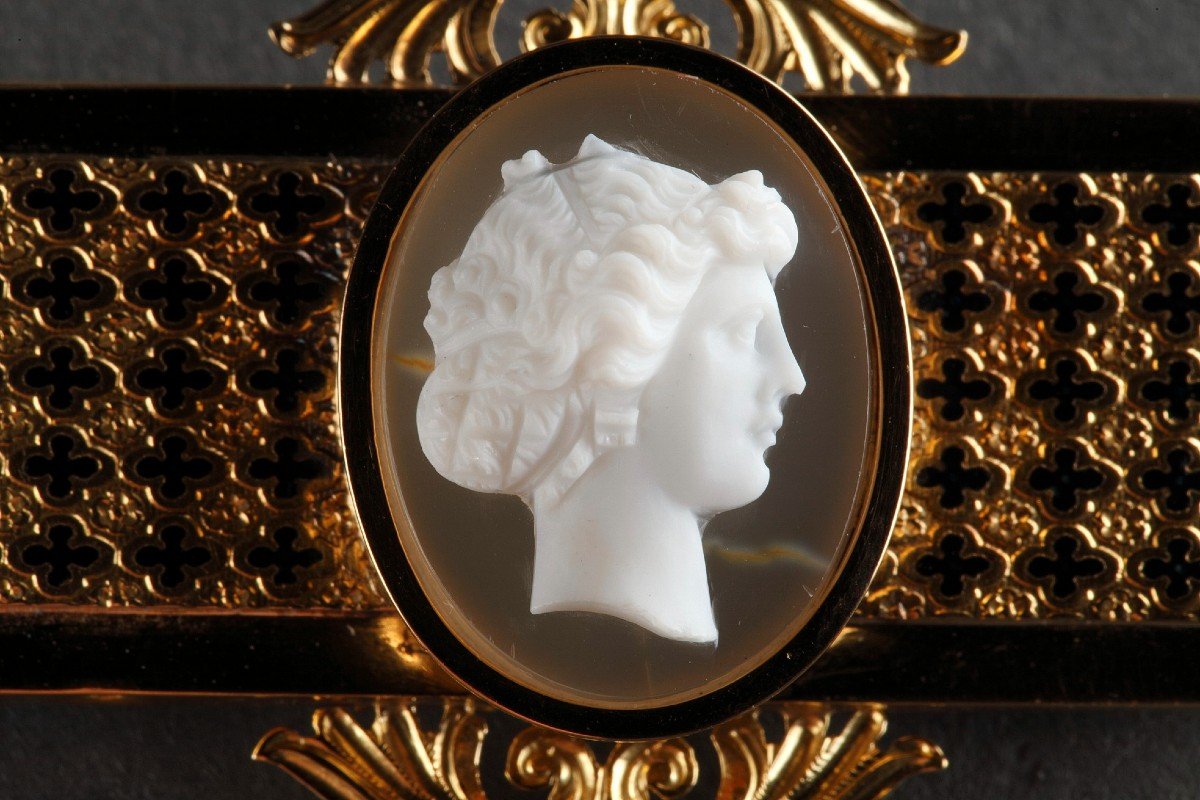 Agate And Enamel Cameo Brooch, 19th Century-photo-3