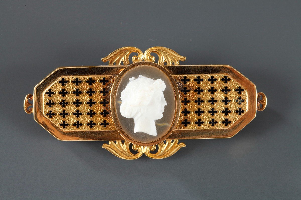 Agate And Enamel Cameo Brooch, 19th Century