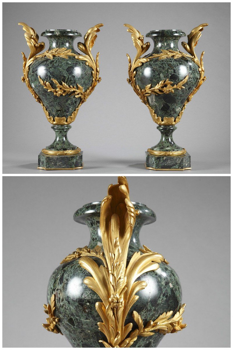 Paire De Vases En Marbre Et Bronze Doré Napoléon 3