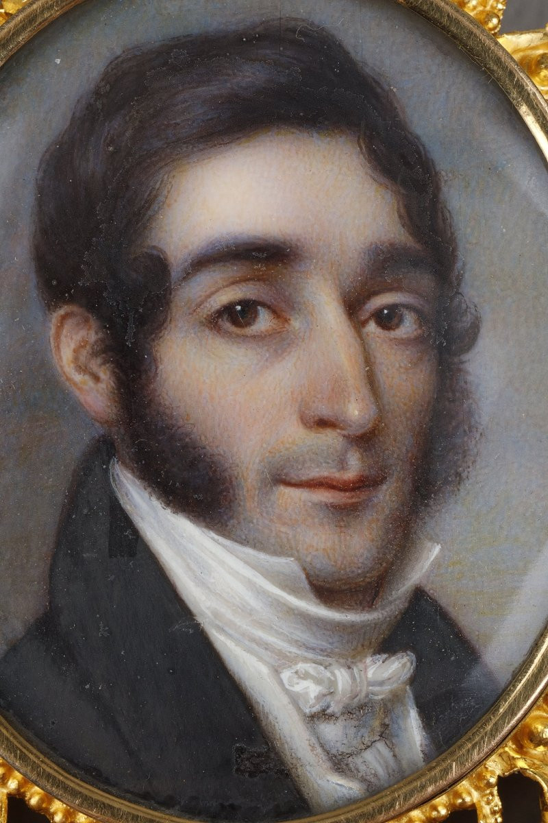 A Miniature Portrait Of A Man In A Gold Frame From The First Half Of The 19th Century-photo-4