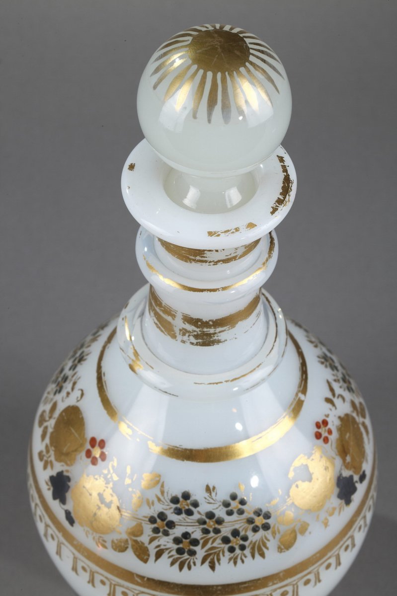 White Opaline Bottle With Desvignes Decoration. -photo-4