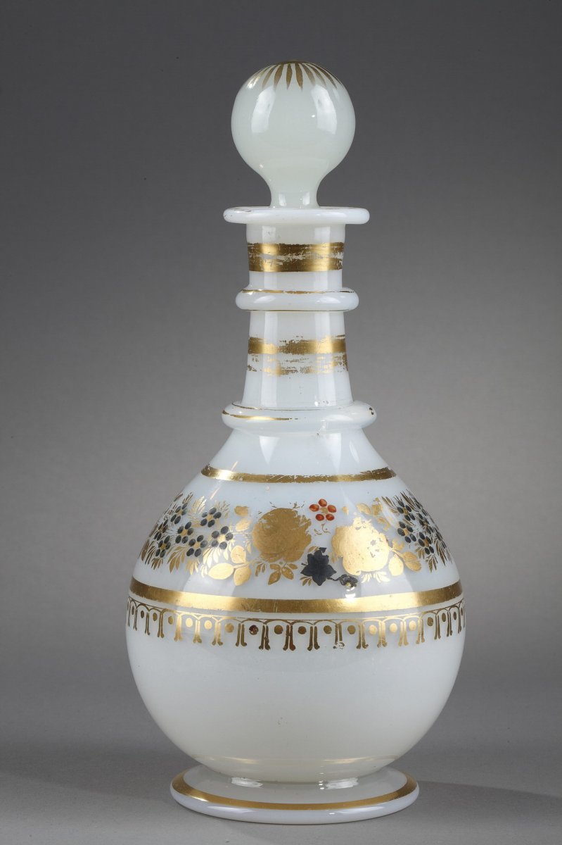 White Opaline Bottle With Desvignes Decoration. -photo-4