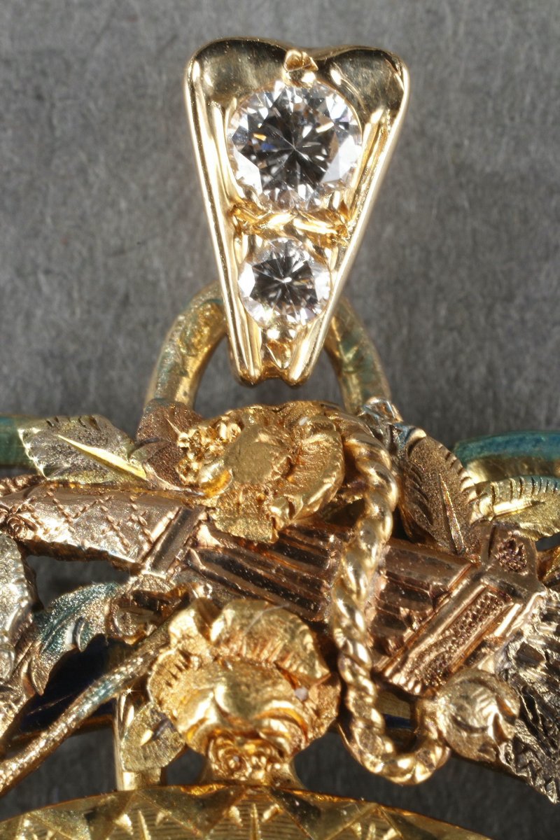 Louis XVI Style Pendant In Gold, Enamel, Diamond. 19th Century. -photo-2