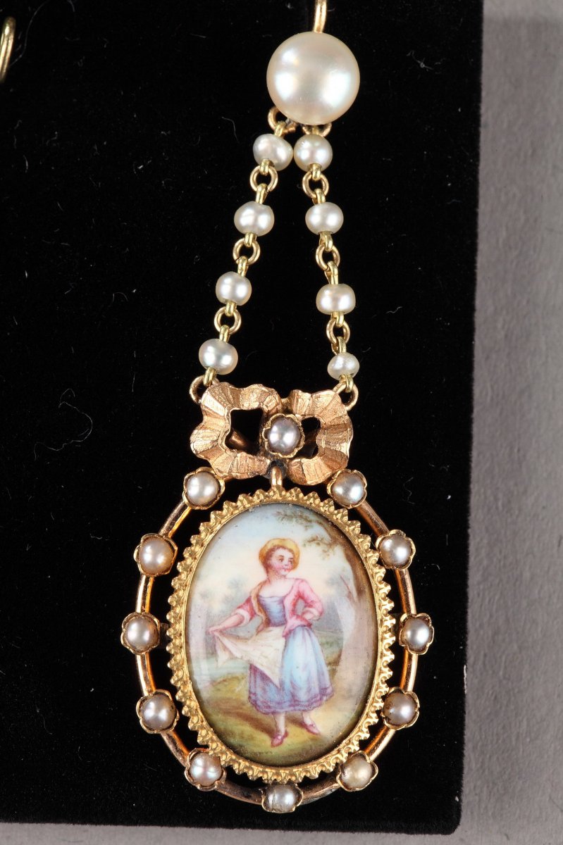 Pair Of Gold, Enamel, Pearl, And Mother-of-pearl Earrings – Napoleon III -photo-4