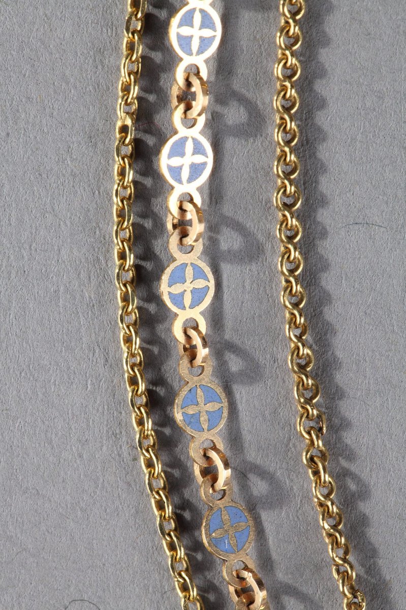 Chain Link Necklace With Gold And Enamel Plates. Early 19th Century -photo-2
