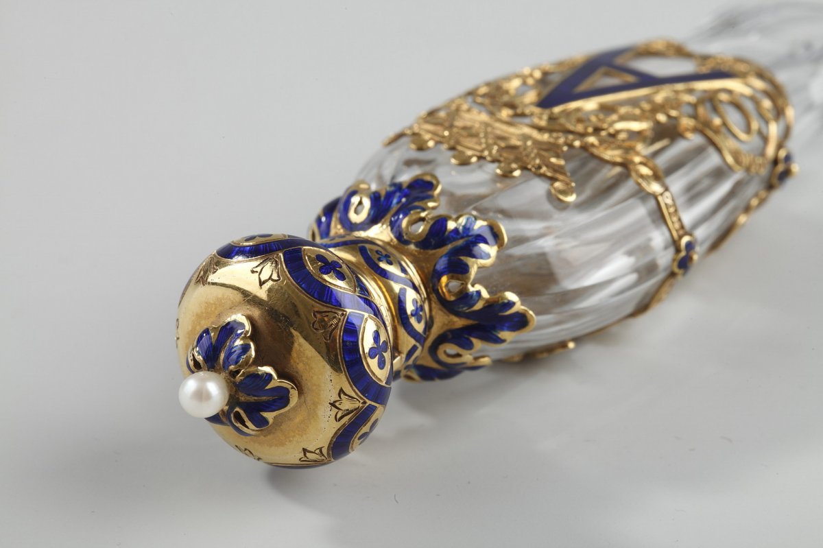 Crystal Flask With Enameled Gold Mounts. Late 19th Century Work.-photo-3