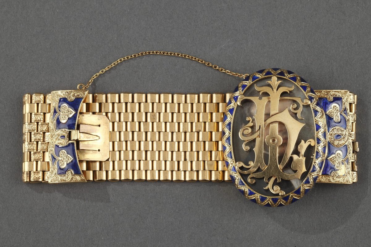 Bracelet Or Et Miniature Signée Bost. Circa 1850. -photo-3