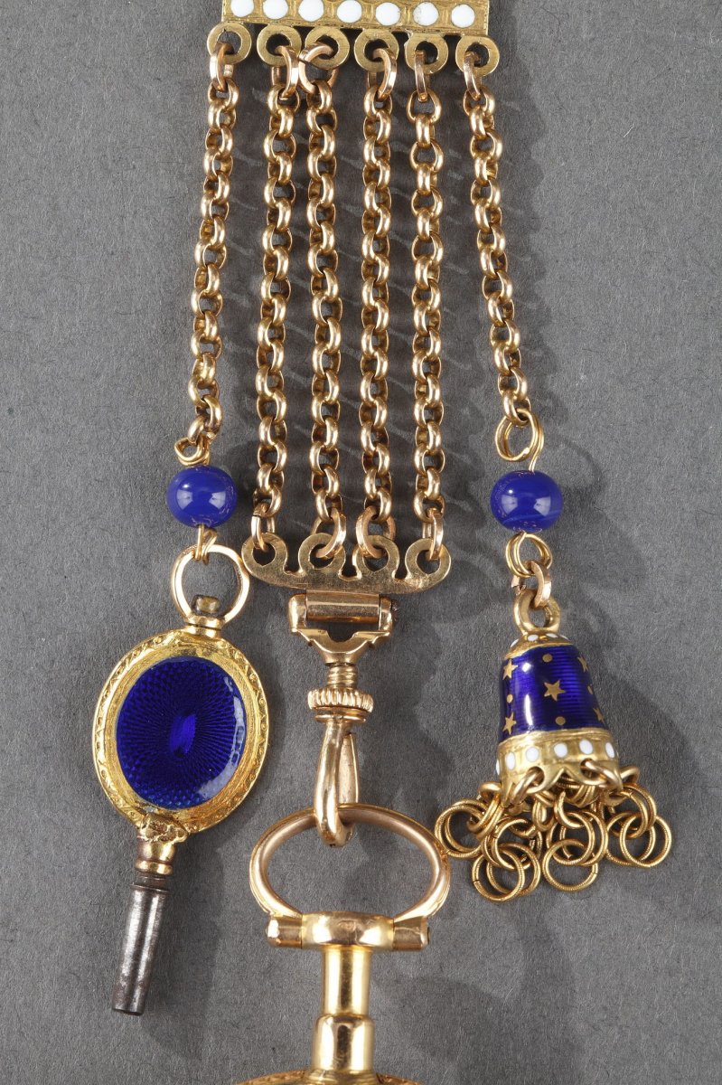 Enameled Gold Chatelaine With Watch By C-t Guenoux. 18th Century. -photo-4