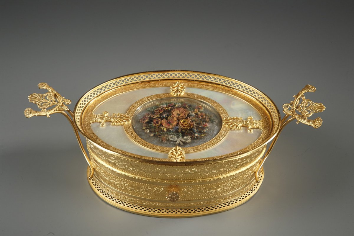 French Charles X Gilt Bronze And Mother-of-pearl Box. 