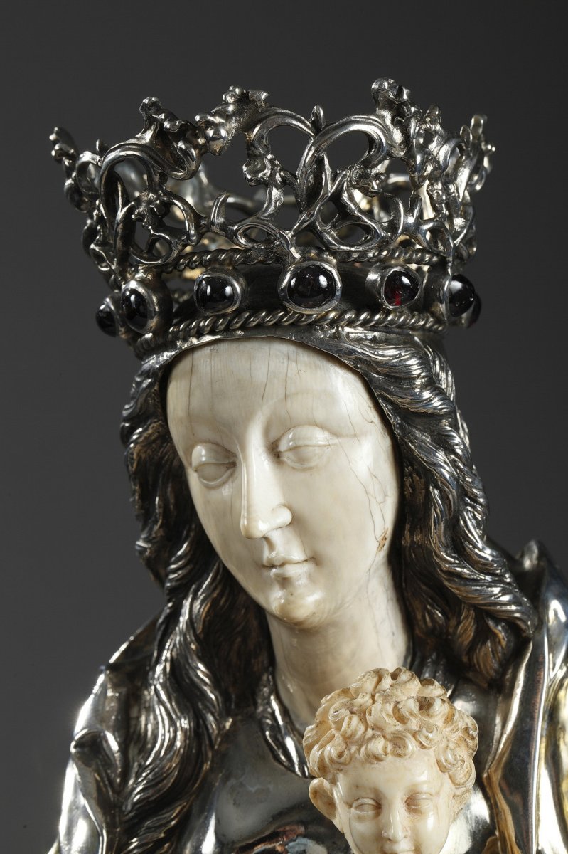 Silver And Ivory Virgin Mary And Child. 19th Century. -photo-2