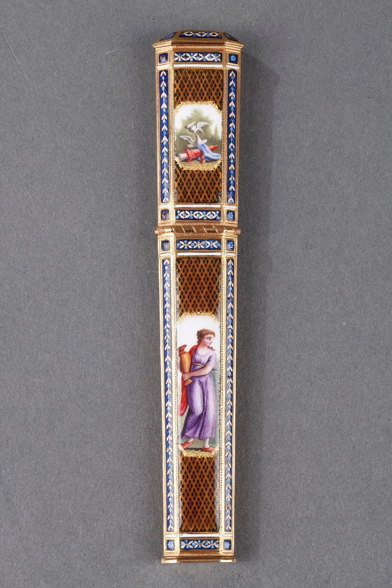 Gold And Enamel Needle Case. Late 18th Century Swiss Work. -photo-2