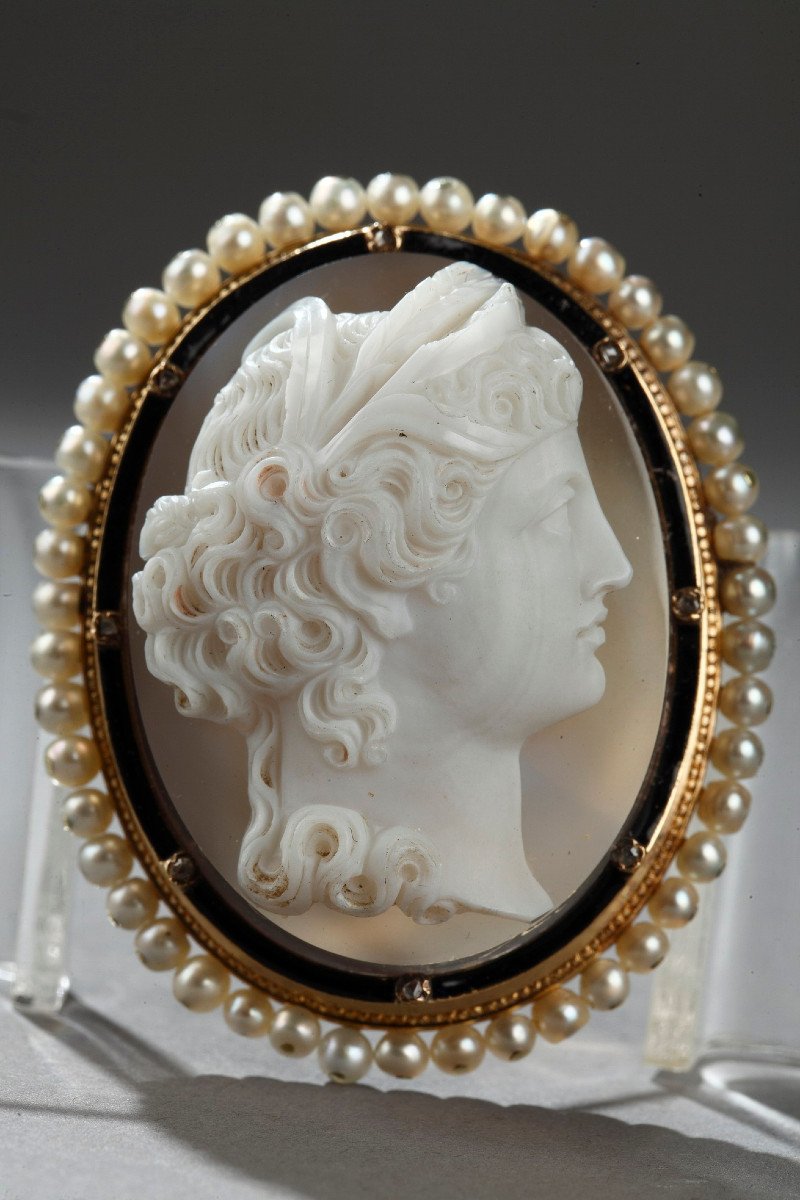 Gold-mounted Agate Cameo Brooch. Second Part Of The 19th Century. Napoleon III. -photo-3