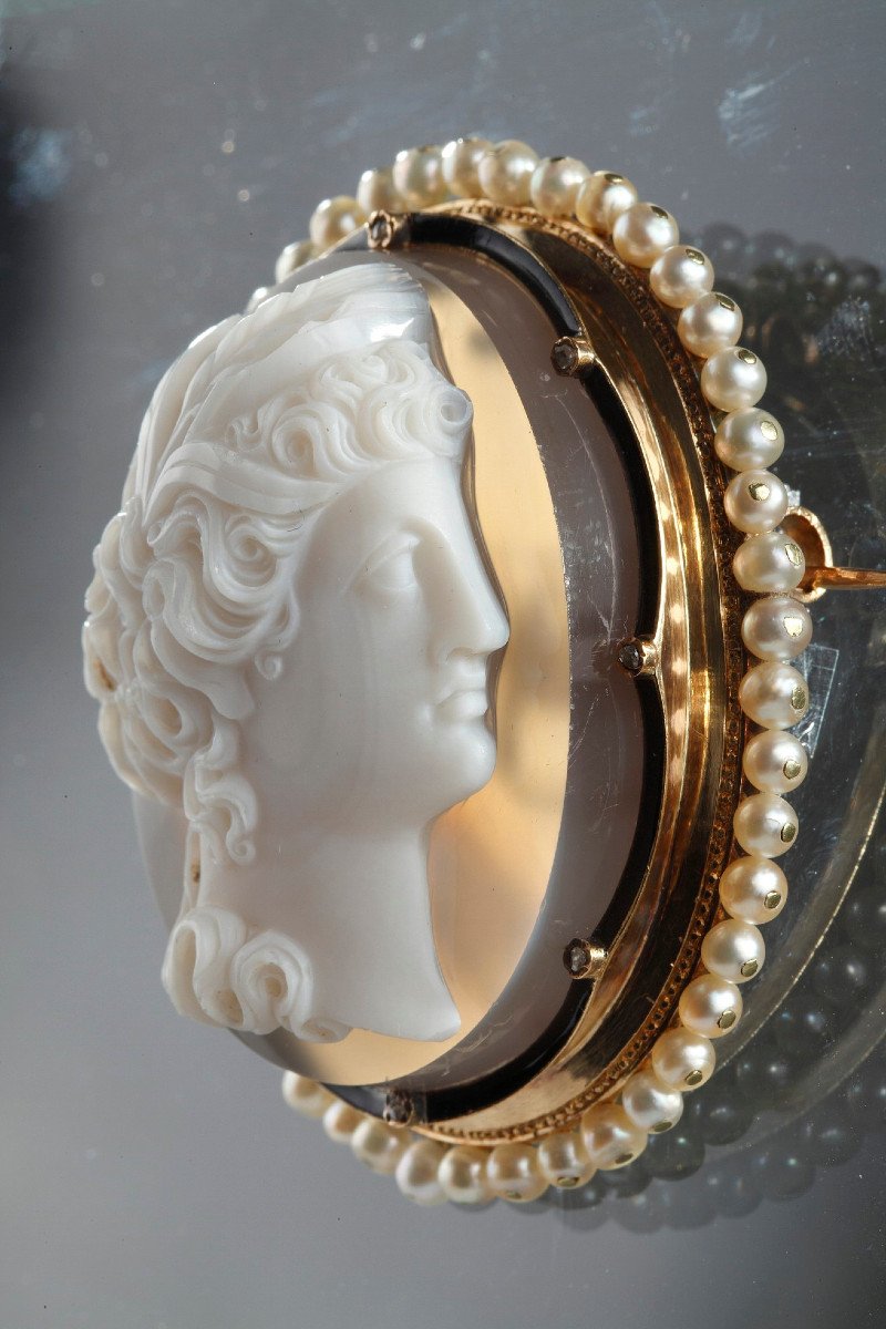 Broche Or, Perles Et Camée Sur Agate. XIXème Siècle. -photo-4