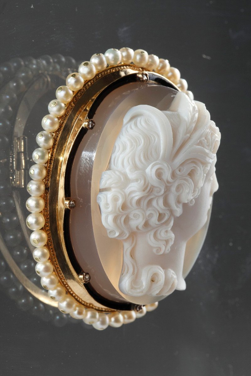 Gold-mounted Agate Cameo Brooch. Second Part Of The 19th Century. Napoleon III. -photo-5